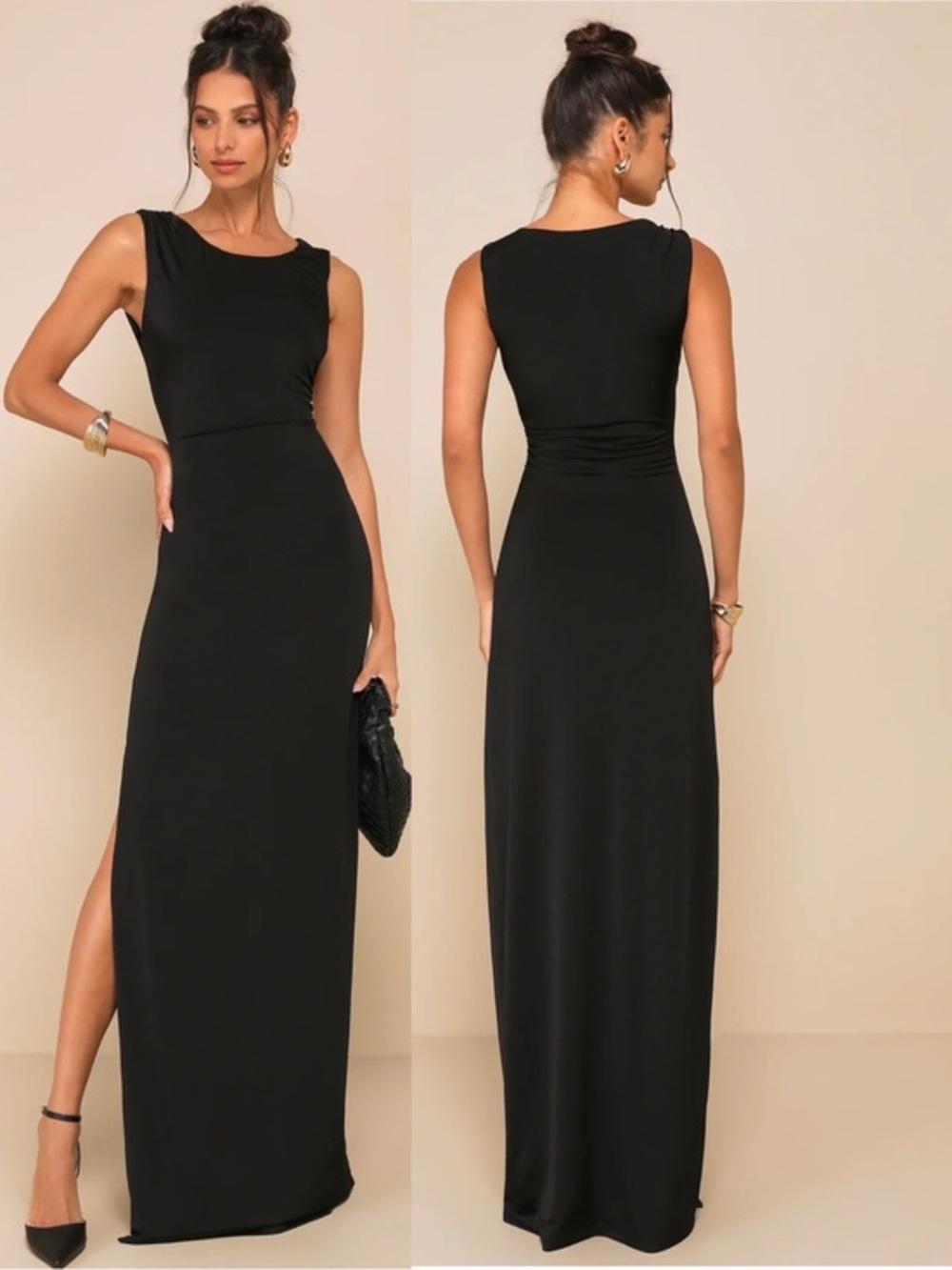 NWT Lulu’s Significant Allure Black Slinky Knit Ruched Maxi Dress XXL Romantic